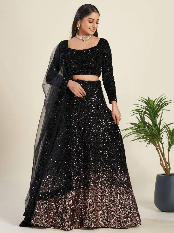 Amazing Black Sequins Velvet Party Wear Lehenga Choli With Dupatta