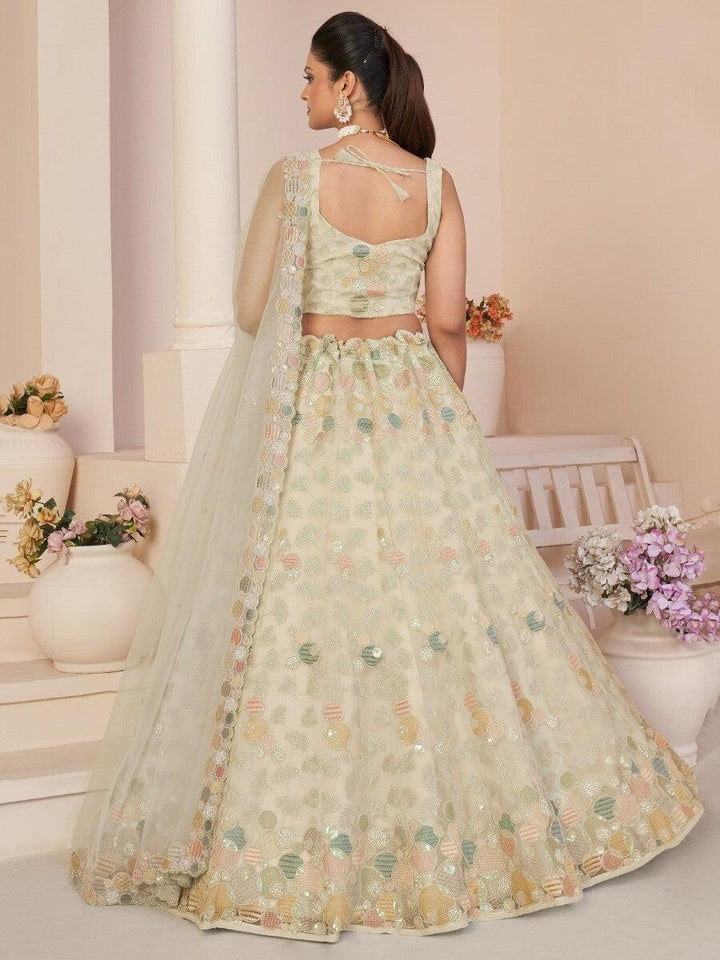 White Sequins Work Net Sangeet Wear Lehenga Choli