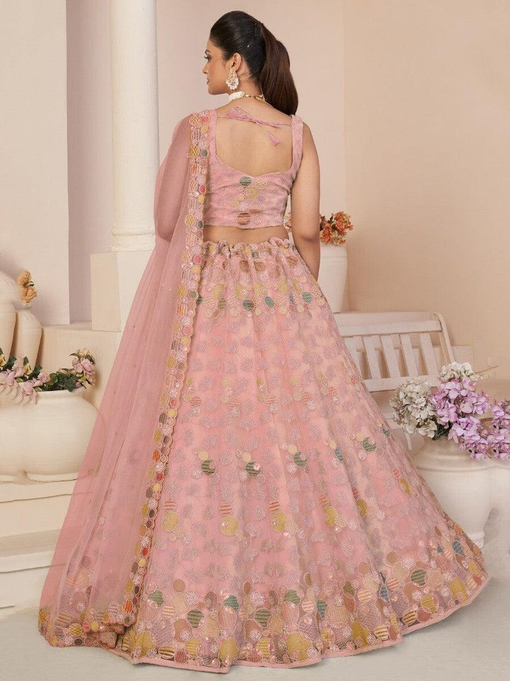 Pink Sequins Work Net Wedding Wear Lehenga Choli With Dupatta