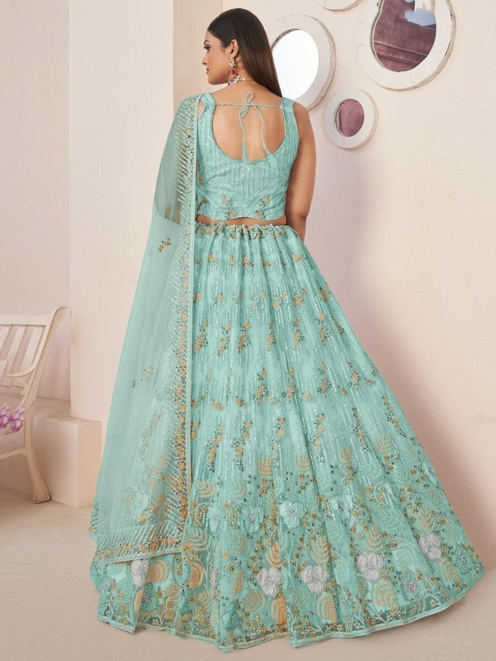 Turquoise Thread Work Net Reception Lehenga Choli