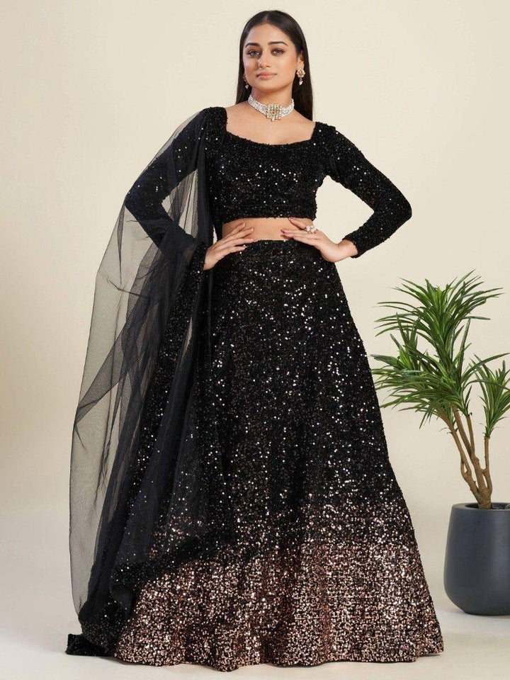 Black Sequins Velvet Party Wear Lehenga Choli With Dupatta