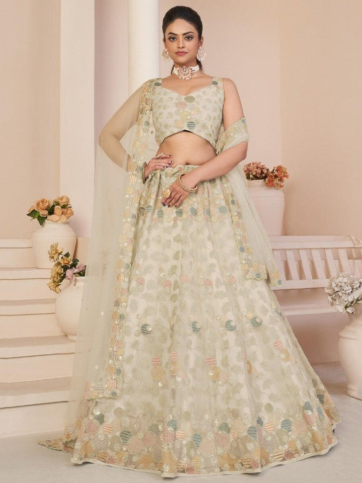 White Sequins Work Net Sangeet Wear Lehenga Choli