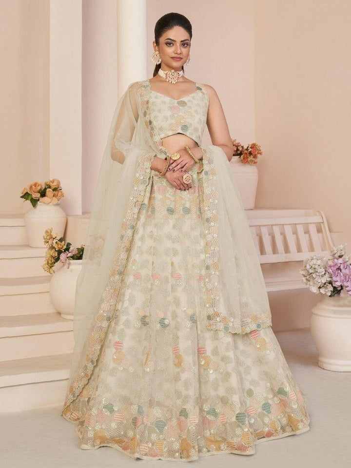 White Sequins Work Net Sangeet Wear Lehenga Choli