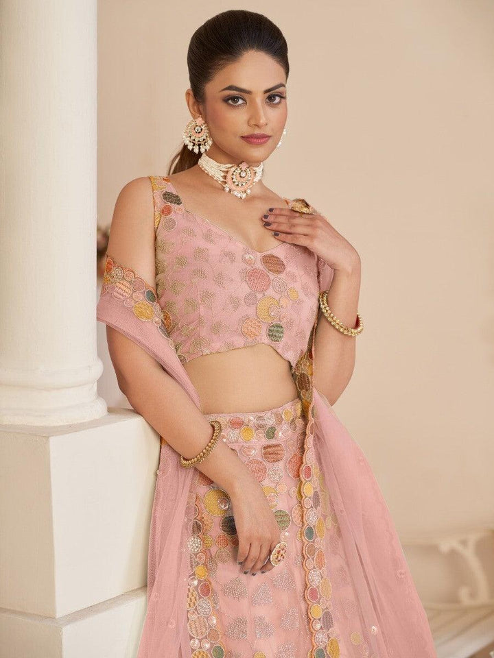 Pink Sequins Work Net Wedding Wear Lehenga Choli With Dupatta