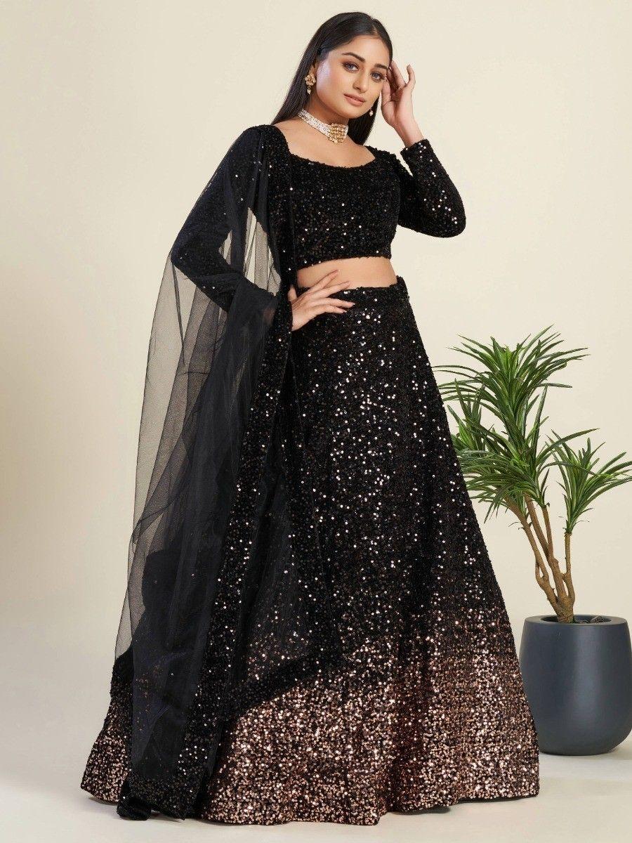 Black Sequins Velvet Party Wear Lehenga Choli With Dupatta