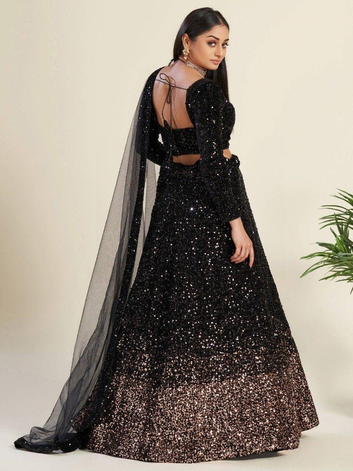 Amazing Black Sequins Velvet Party Wear Lehenga Choli With Dupatta