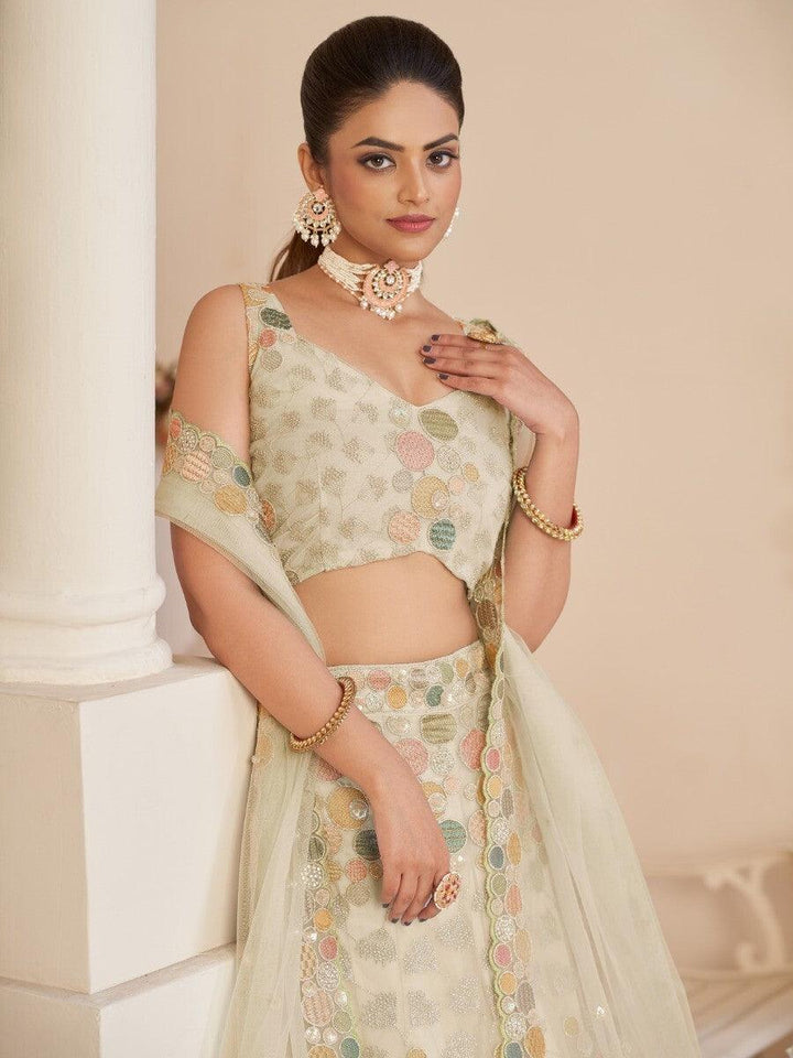 White Sequins Work Net Sangeet Wear Lehenga Choli