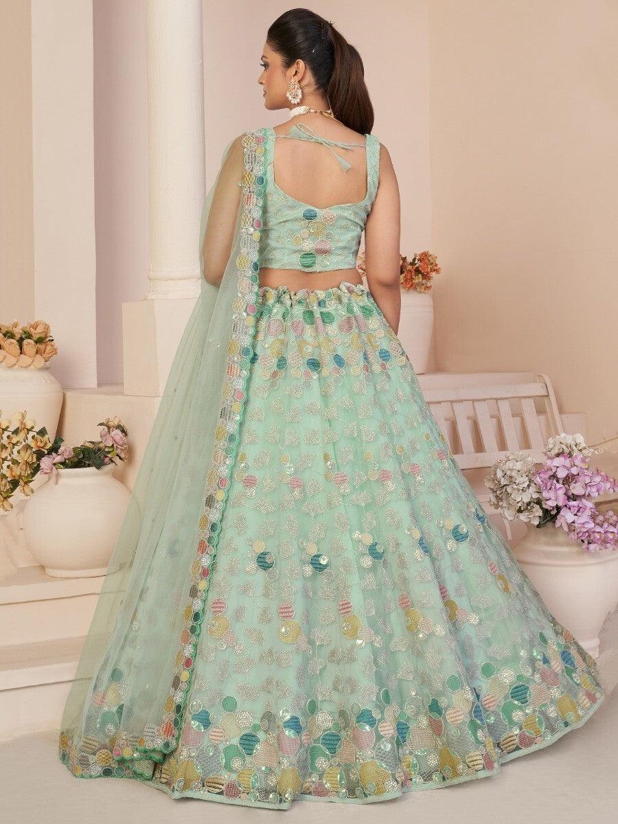 Turquoise Thread Work Net Designer Lehenga Choli