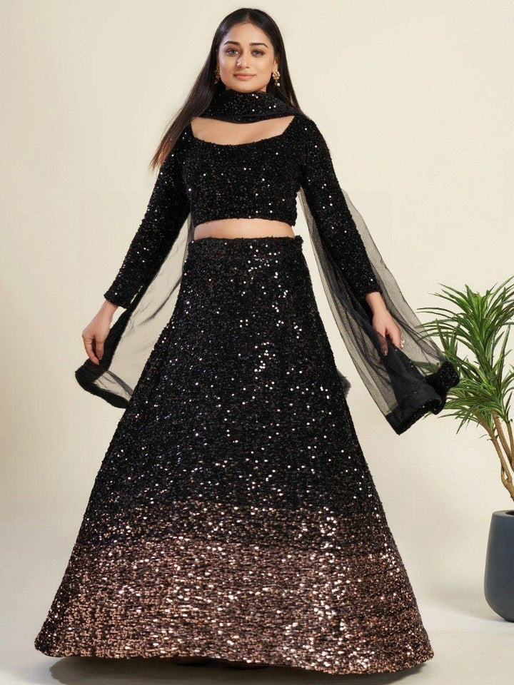 Amazing Black Sequins Velvet Party Wear Lehenga Choli With Dupatta