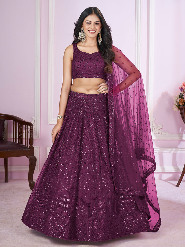 Sequins Net Designer Lehenga Choli With Dupatta