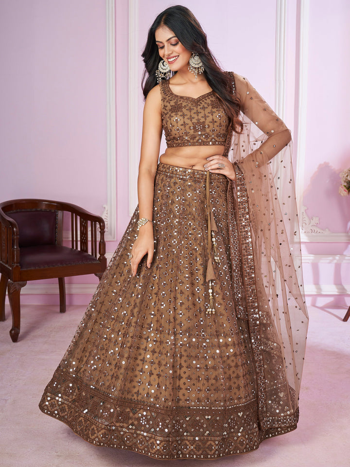 Sequins Net Bridesmaid Lehenga Choli With Dupatta