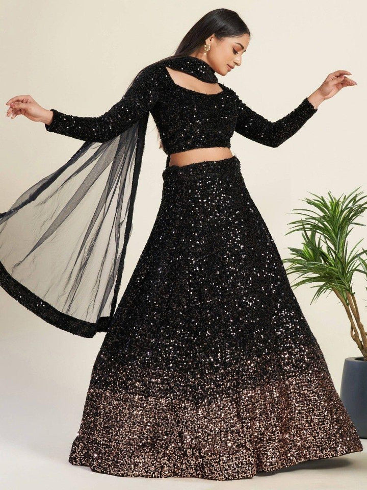 Amazing Black Sequins Velvet Party Wear Lehenga Choli With Dupatta