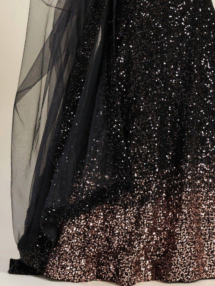 Amazing Black Sequins Velvet Party Wear Lehenga Choli With Dupatta
