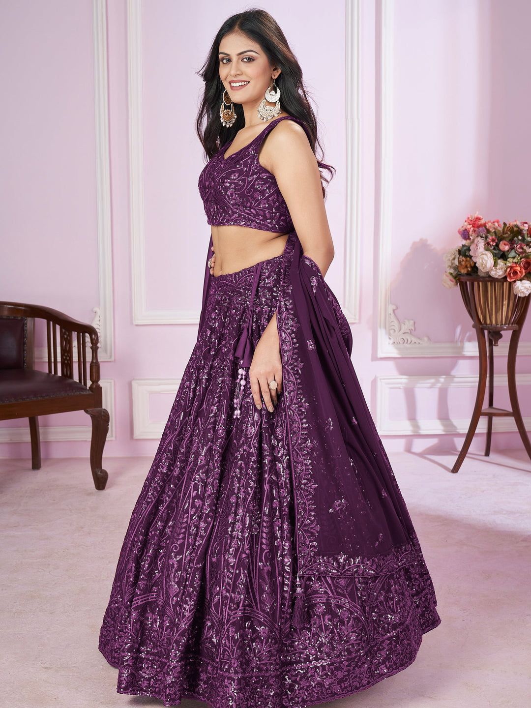 Sequins Georgette Wedding Lehenga Choli With Dupatta