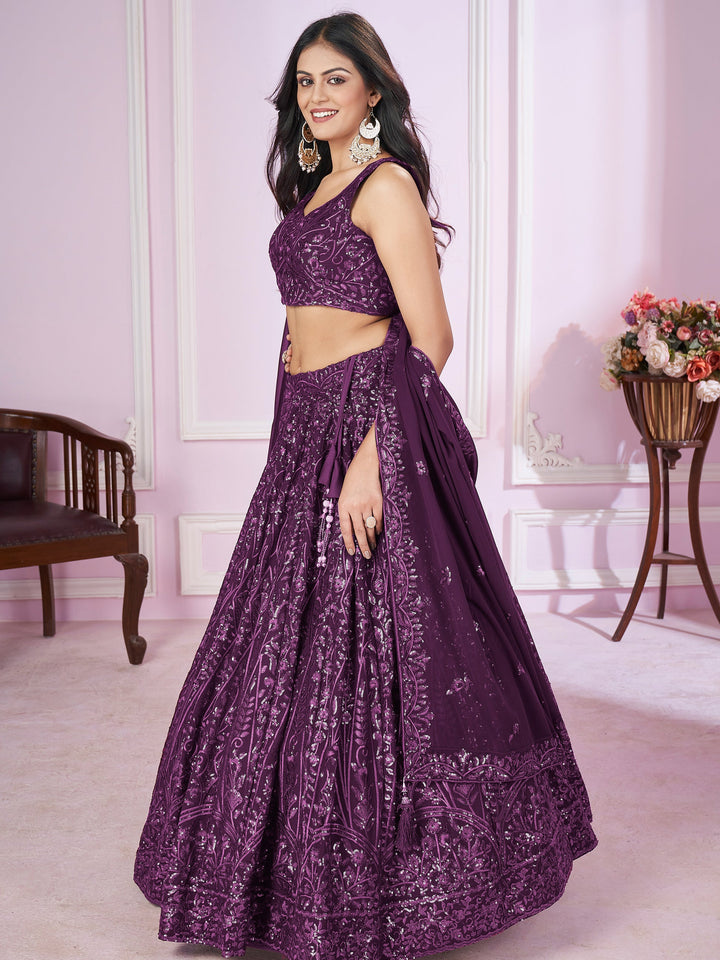 Sequins Georgette Wedding Lehenga Choli With Dupatta