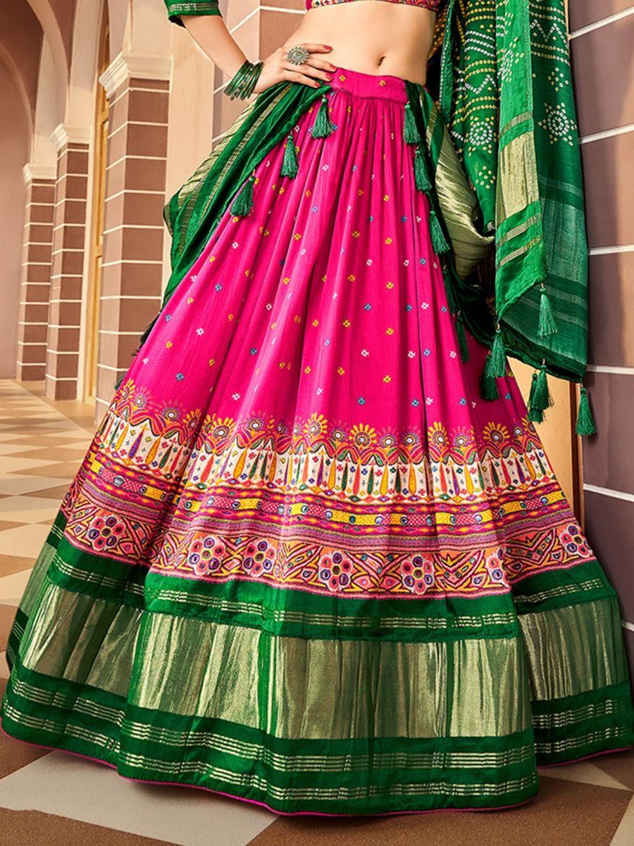 Hot Pink Digital Printed Gaji Silk Lehenga Choli