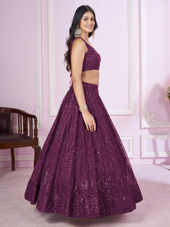 Sequins Net Designer Lehenga Choli With Dupatta