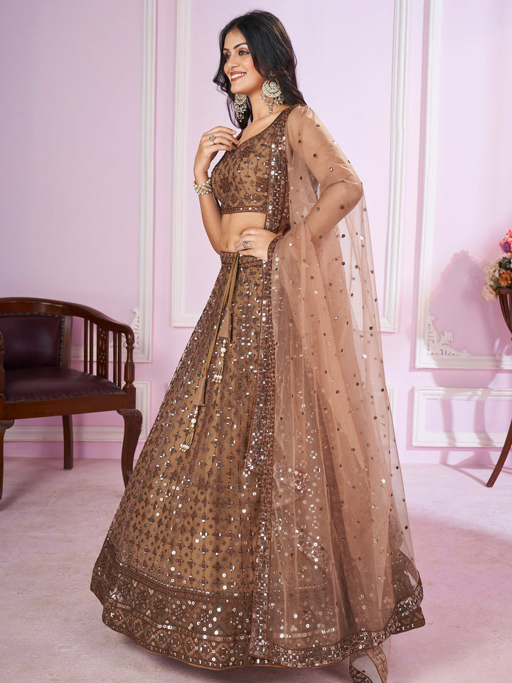 Sequins Net Bridesmaid Lehenga Choli With Dupatta