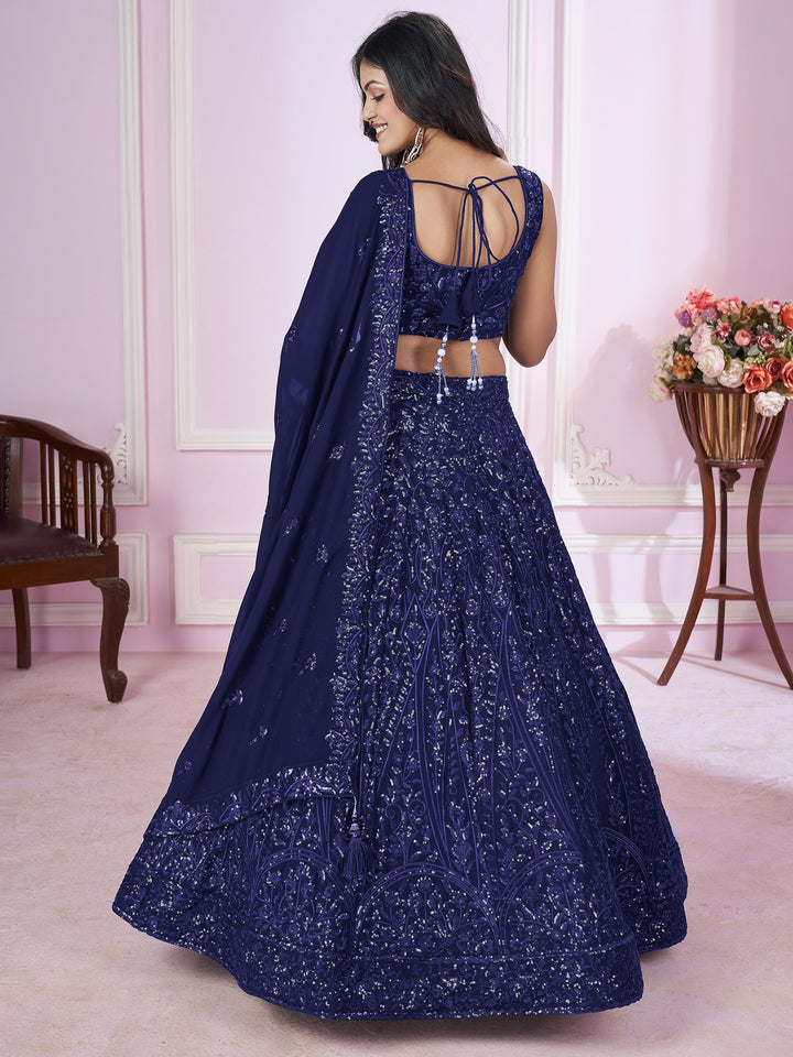 Blue Sequins Georgette Engagement Wear Lehenga Choli