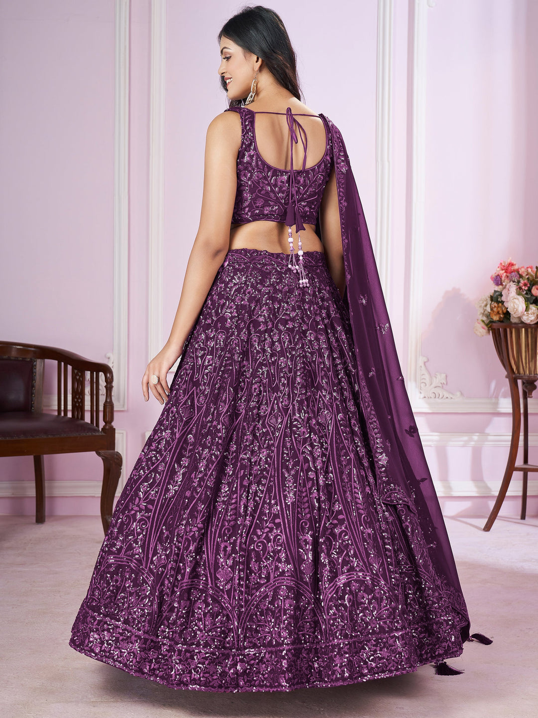 Sequins Georgette Wedding Lehenga Choli With Dupatta
