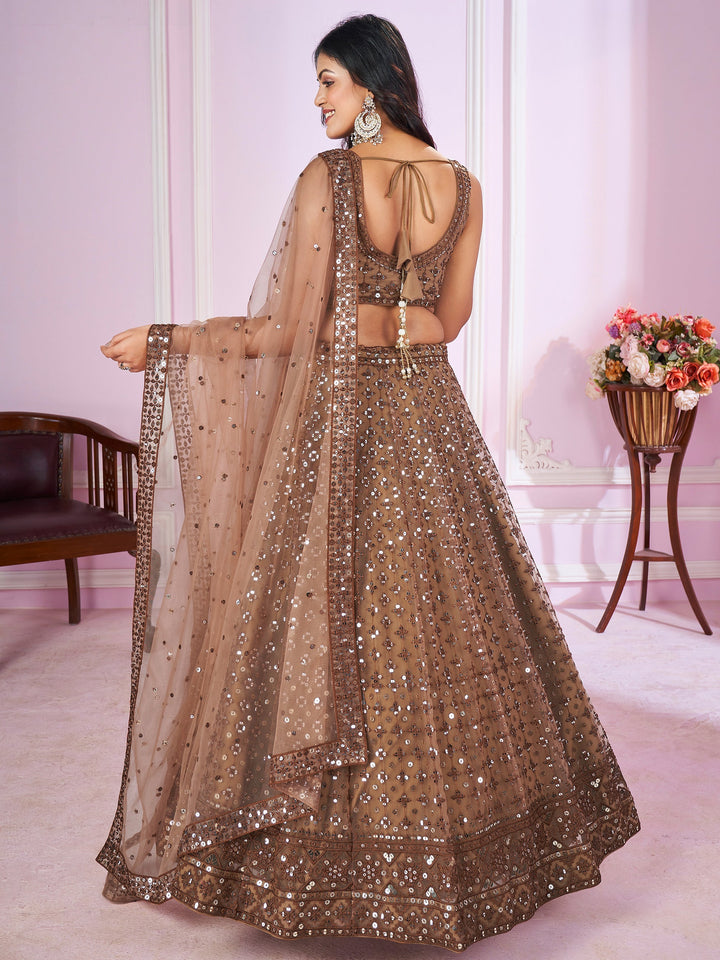 Sequins Net Bridesmaid Lehenga Choli With Dupatta