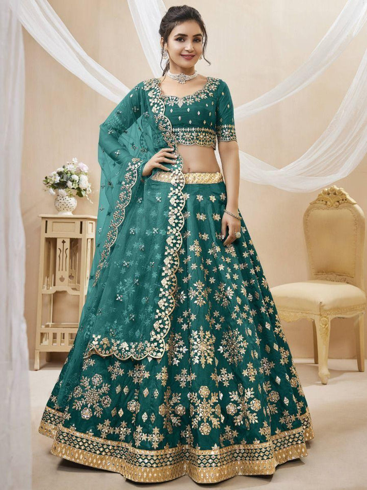 Teal Green Embroidered Work Art Silk Bridesmaid Lehenga Choli