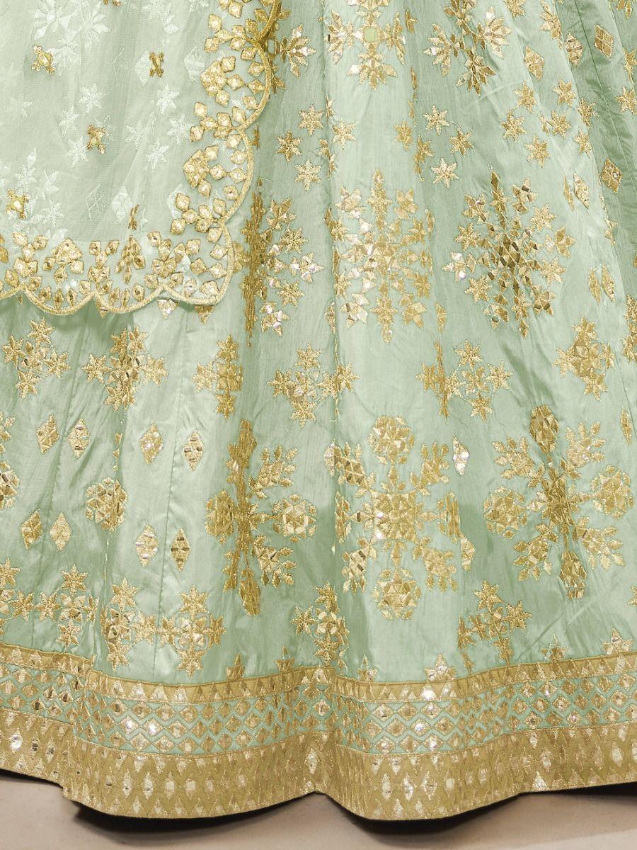 Pista Green Embroidered Art Silk Lehenga Choli