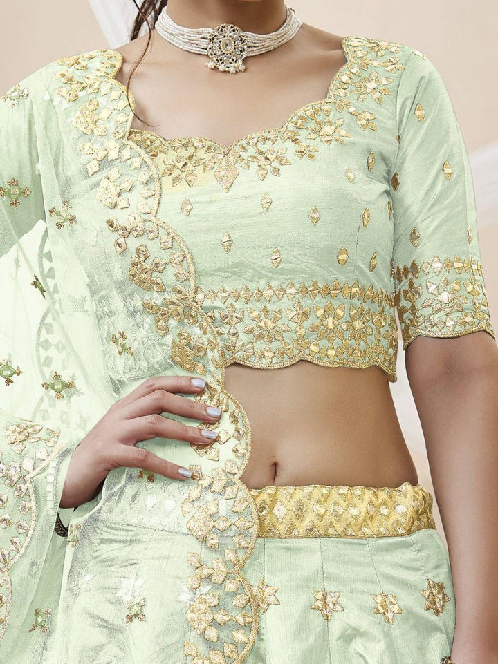 Pista Green Embroidered Art Silk Lehenga Choli