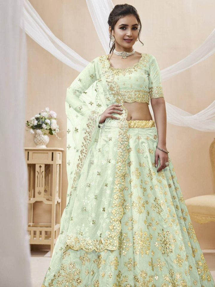 Pista Green Embroidered Art Silk Lehenga Choli