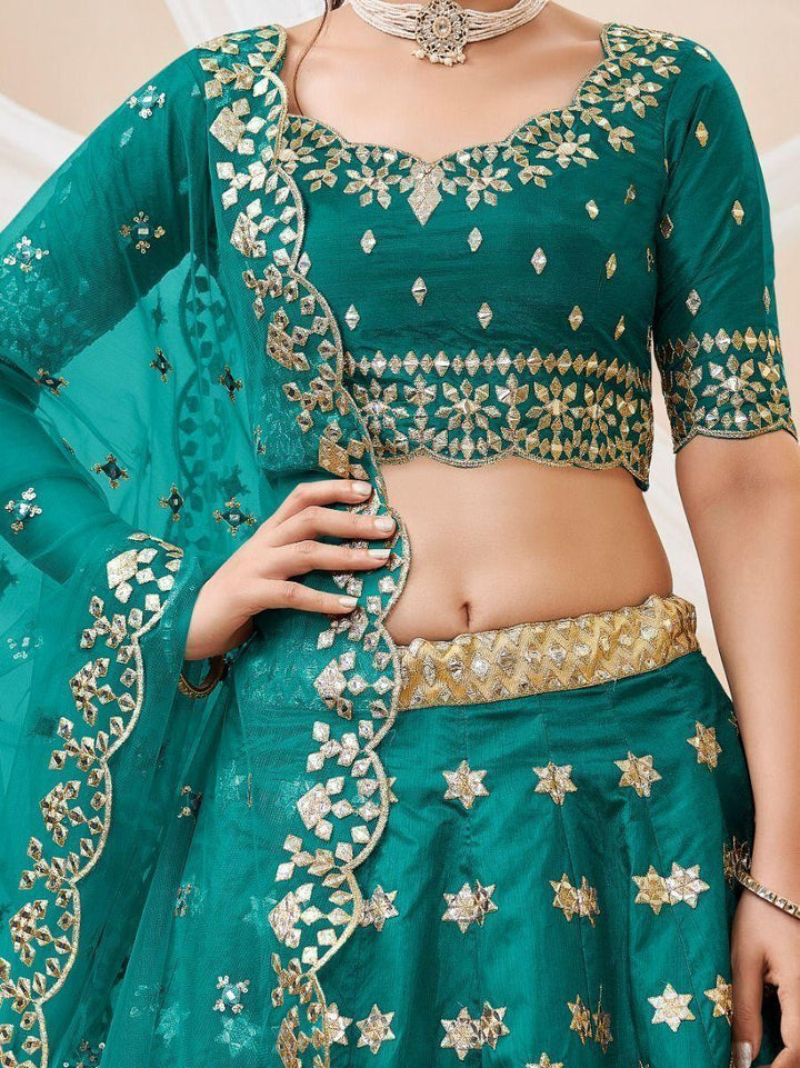 Teal Green Embroidered Work Art Silk Bridesmaid Lehenga Choli