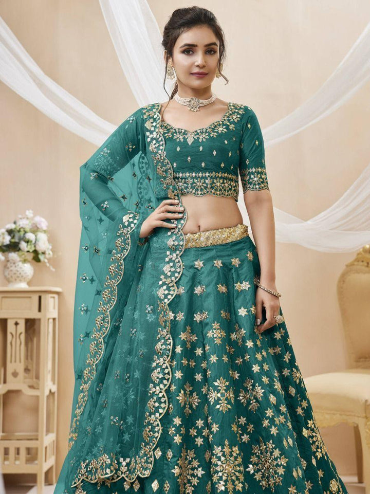 Teal Green Embroidered Work Art Silk Bridesmaid Lehenga Choli