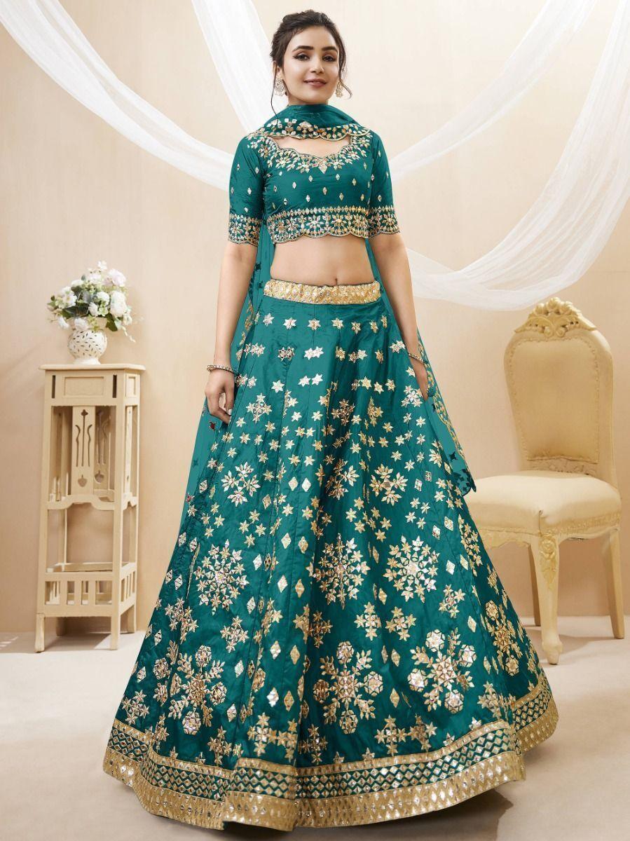 Teal Green Embroidered Work Art Silk Bridesmaid Lehenga Choli