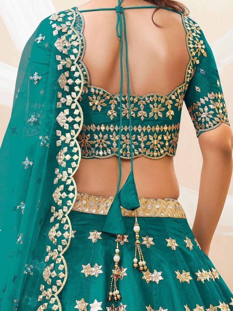 Teal Green Embroidered Work Art Silk Bridesmaid Lehenga Choli