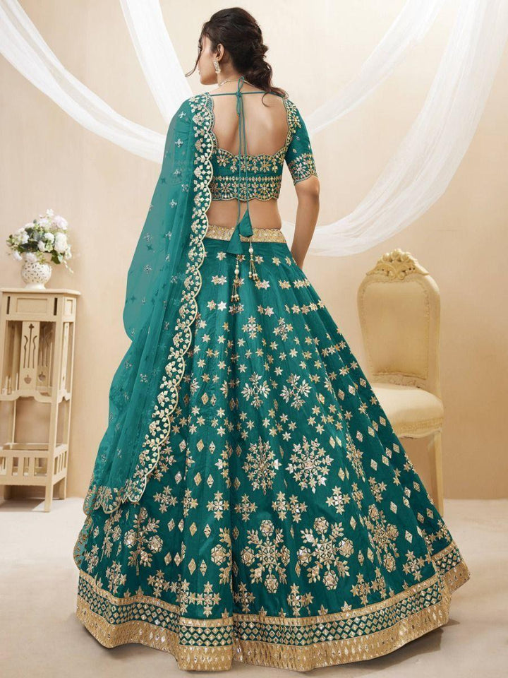Teal Green Embroidered Work Art Silk Bridesmaid Lehenga Choli