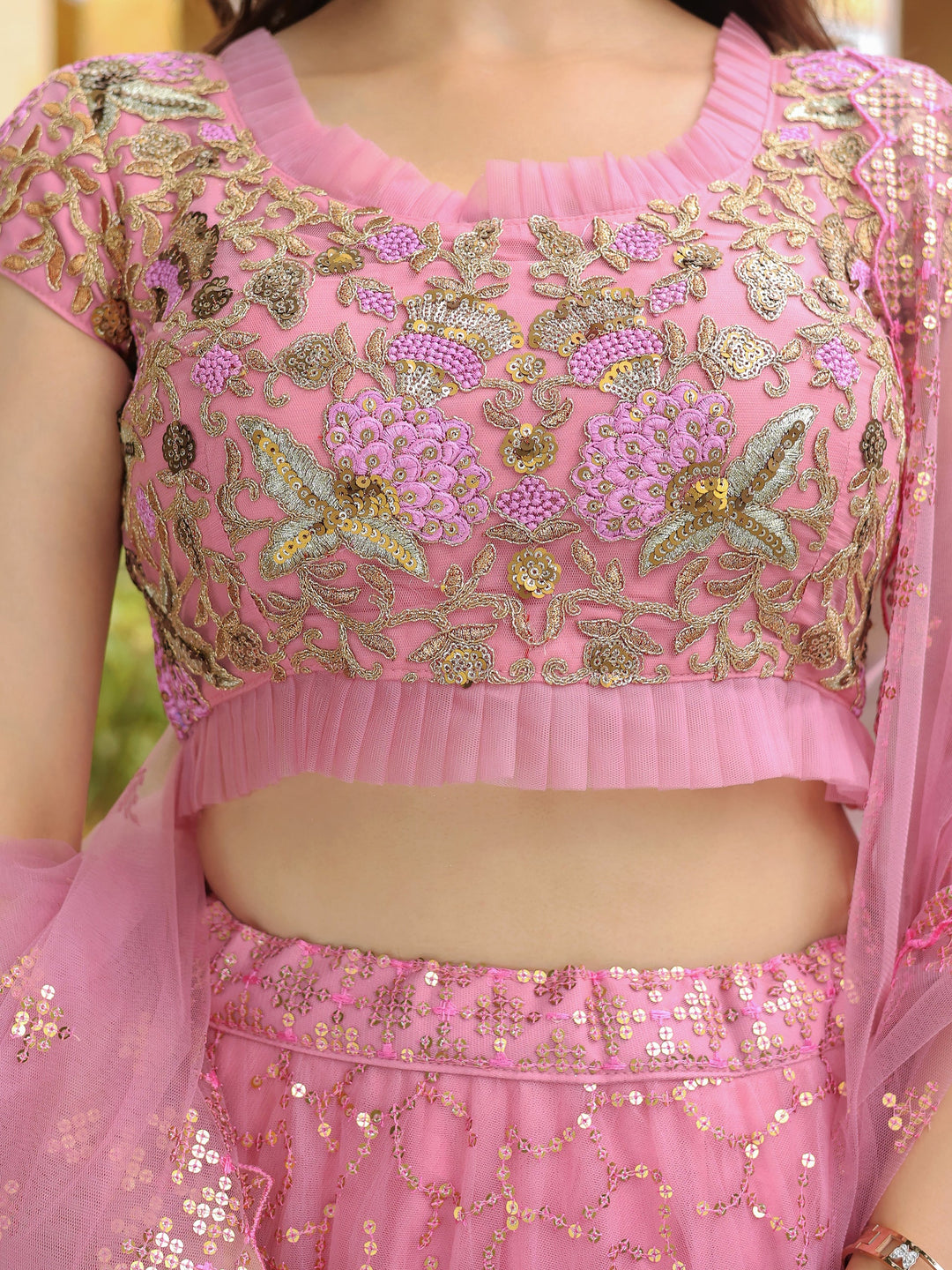 Pink Sequins Net Engagement Wear Lehenga Choli With Dupatta