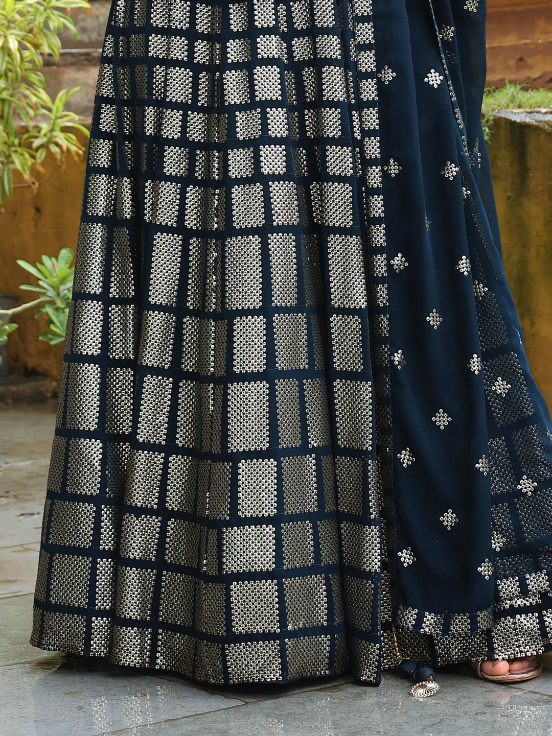 Teal Blue Embroidered Georgette Wedding Lehenga Choli