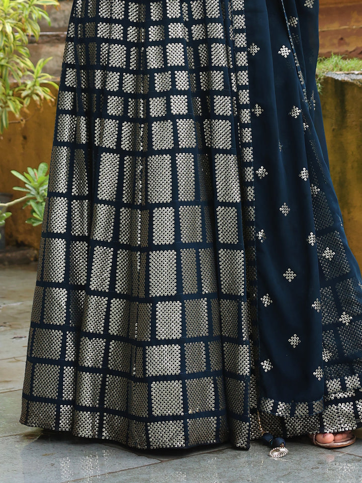 Teal Blue Embroidered Georgette Wedding Lehenga Choli