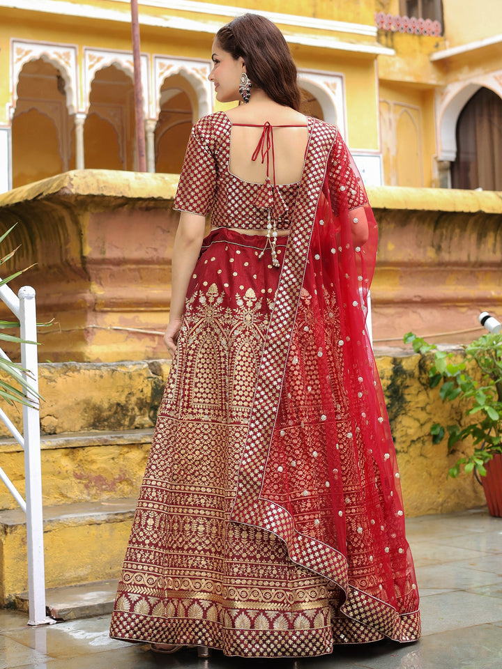 Maroon Sequins Raw Silk Bridal Lehenga Choli With Dupatta