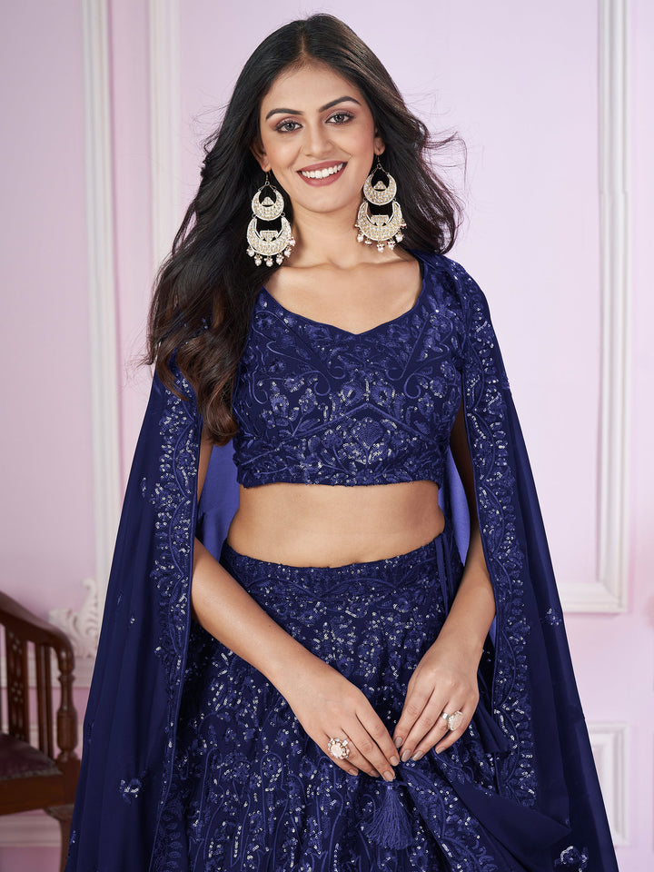 Blue Sequins Georgette Engagement Wear Lehenga Choli