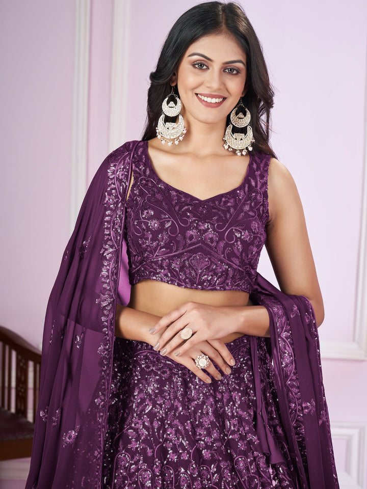Sequins Georgette Wedding Lehenga Choli With Dupatta