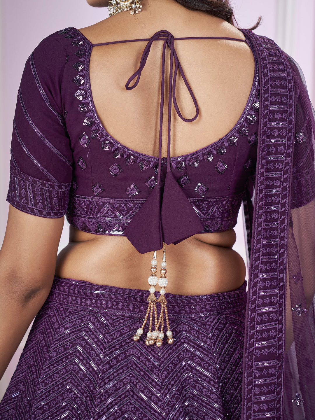 Purple Sequins Georgette Reception Wear Lehenga Choli
