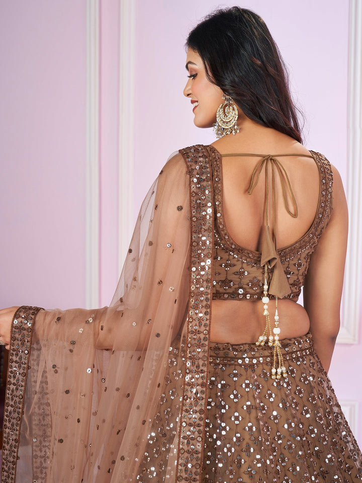 Sequins Net Bridesmaid Lehenga Choli With Dupatta