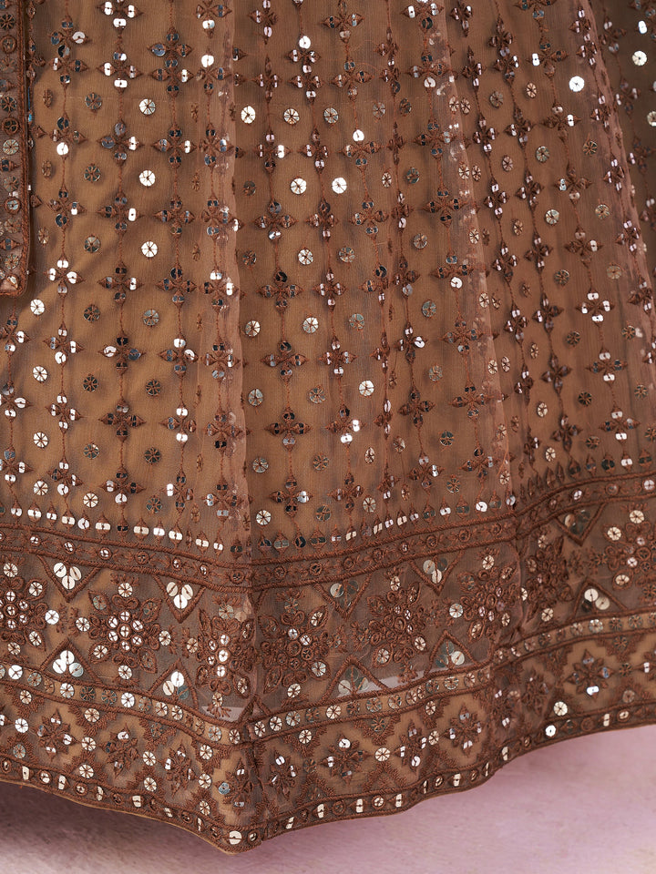 Sequins Net Bridesmaid Lehenga Choli With Dupatta