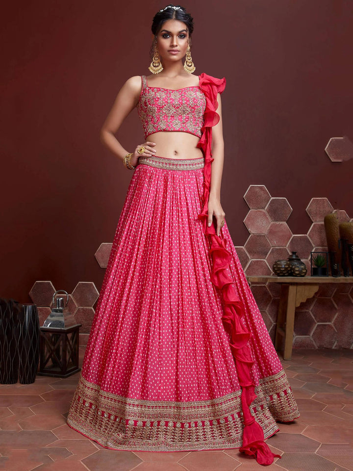 Capricious Pink Digital Printed Chinon Silk Designer Lehenga Choli