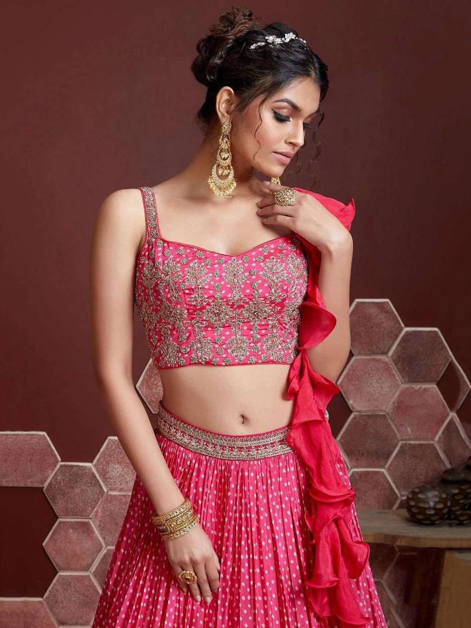 Capricious Pink Digital Printed Chinon Silk Designer Lehenga Choli