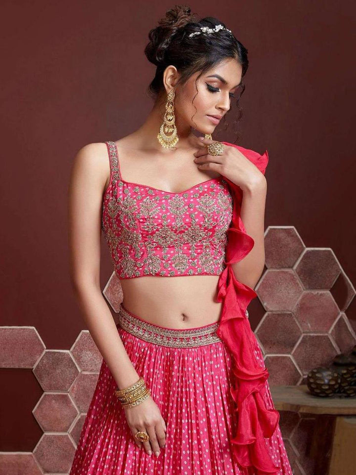 Capricious Pink Digital Printed Chinon Silk Designer Lehenga Choli