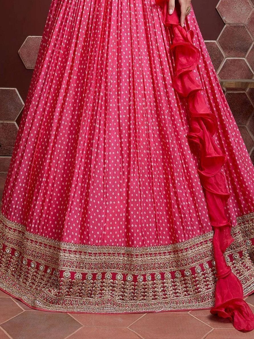 Pink Digital Printed Chinon Silk Designer Lehenga Choli