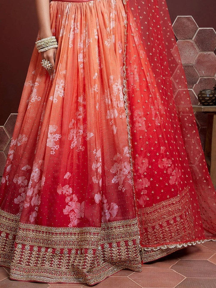 Astonishing Orange Digital Printed Organza Silk Lehenga Choli