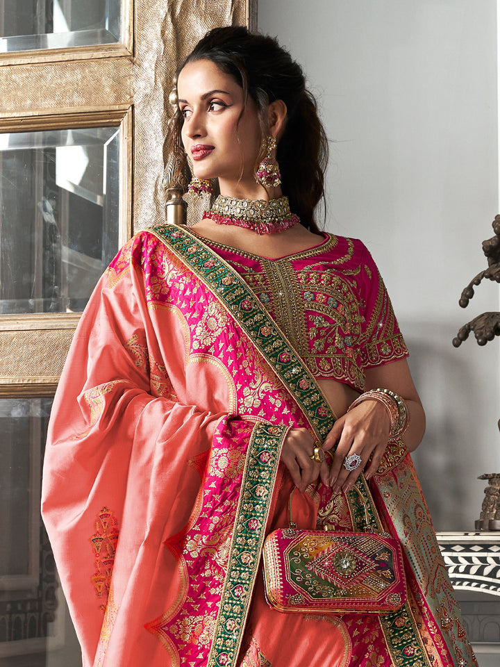 Pink Zari Weaving Banarasi Silk Bridesmaid Lehenga Choli