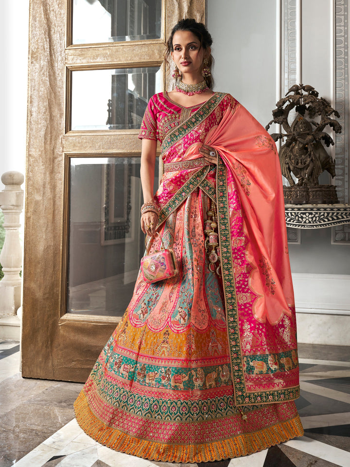 Pink Zari Weaving Banarasi Silk Bridesmaid Lehenga Choli